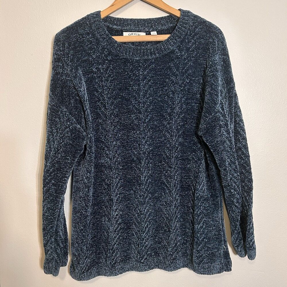 Orvis Women's  Large Blue Sweater Pull Over Long Sleeve Soft Cottage Core